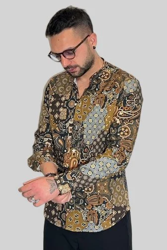 CAMICIA SARTORIALE IN COTONE COLLO COREANO SLIM FIT