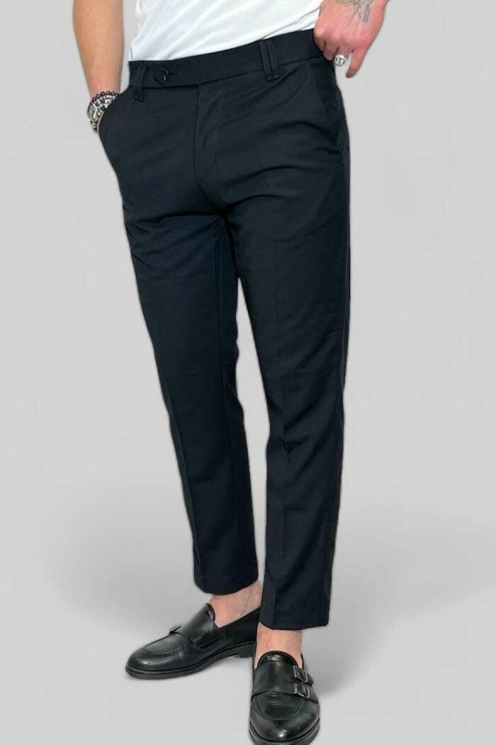 PANTALONE UOMO TASCA AMERICA NERO CON ABBOTTONATURA ALLUNGATA B.38