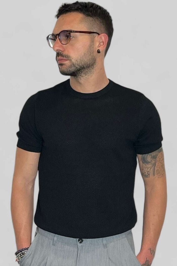 MAGLIA T-SHIRT UOMO MANICA CORTA NIDO D’APE CASUAL NERA B.38