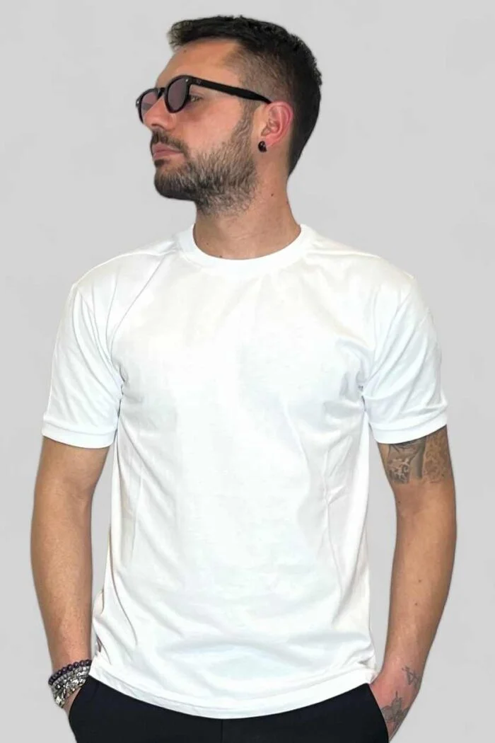 T-SHIRT UOMO IN COTONE-TINTA UNITA BIANCA B.38