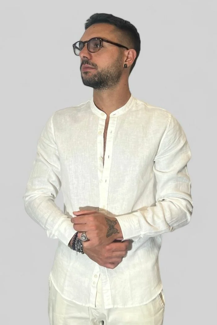 CAMICIA IN LINO COLLO COREANO BIANCO