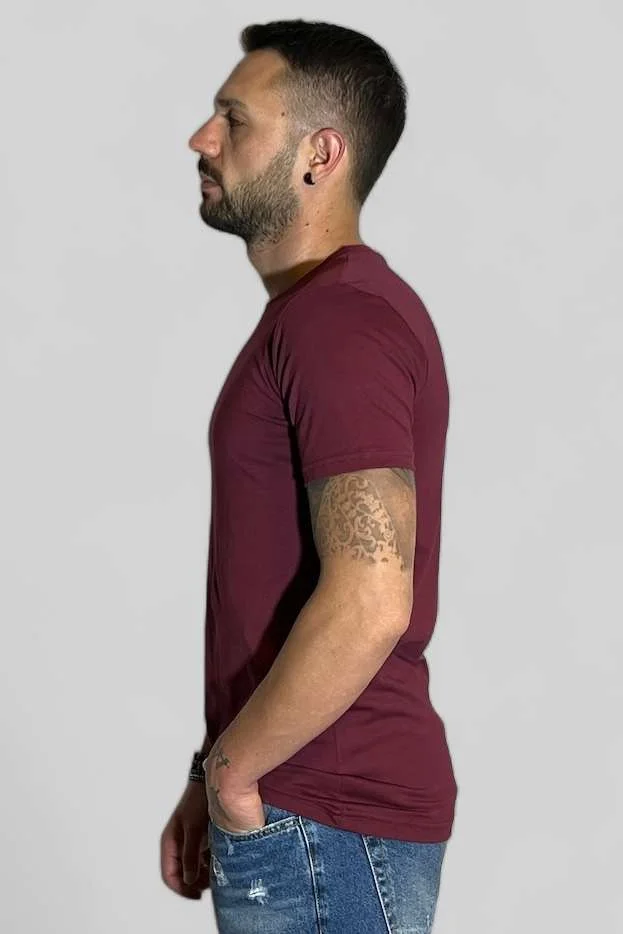 T-SHIRT BASIC IN COTONE BORDEAUX - immagine 2