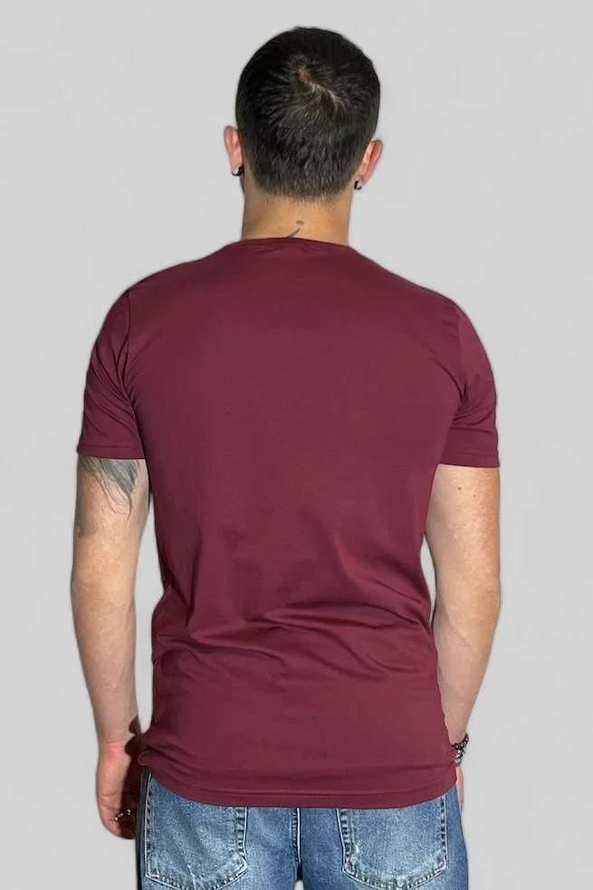T-SHIRT BASIC IN COTONE BORDEAUX - immagine 4