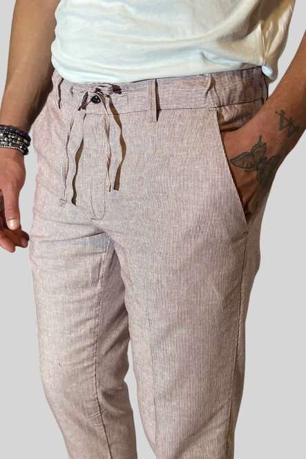 PANTALONE UOMO IN LINO LINEE ROSA B.38