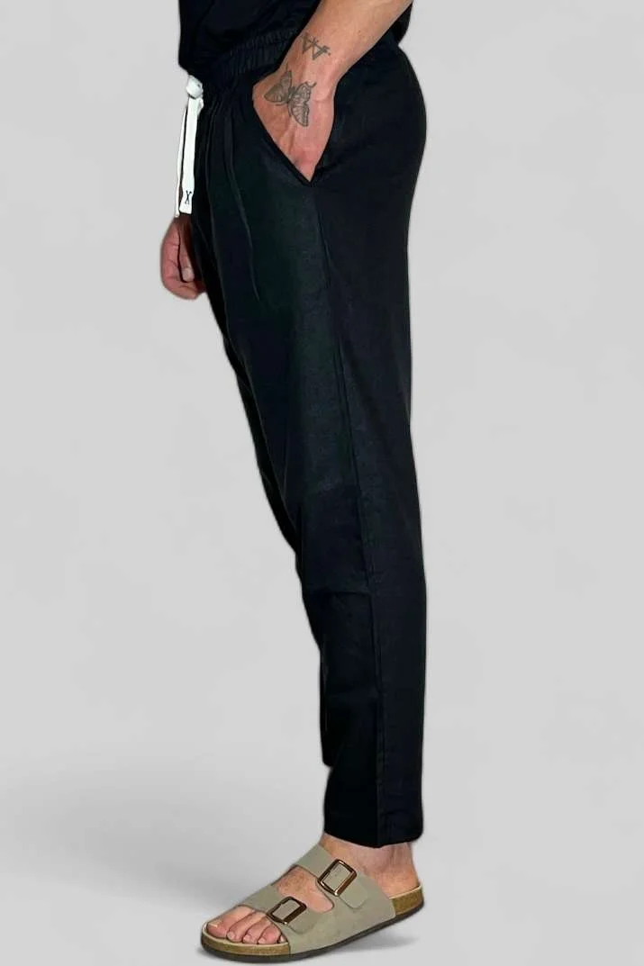 PANTALONE IN LINO NERO - immagine 2