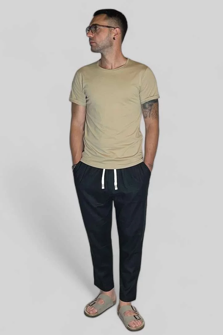 PANTALONE IN LINO NERO - immagine 3