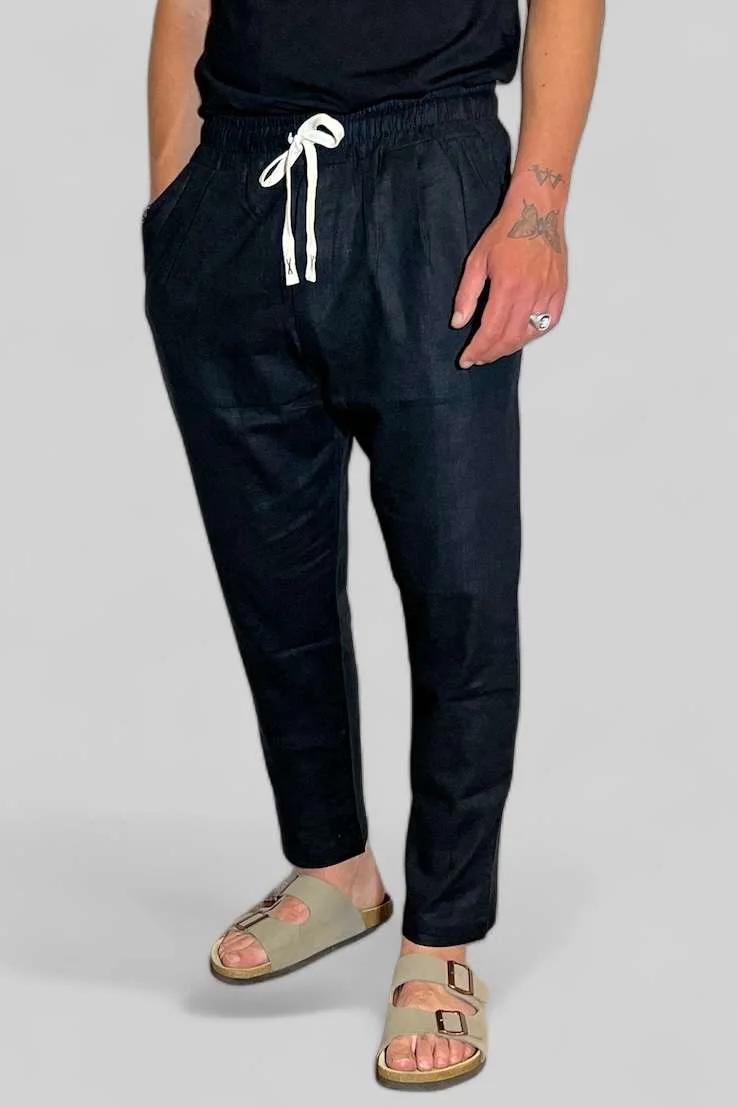 PANTALONE IN LINO NERO - immagine 4
