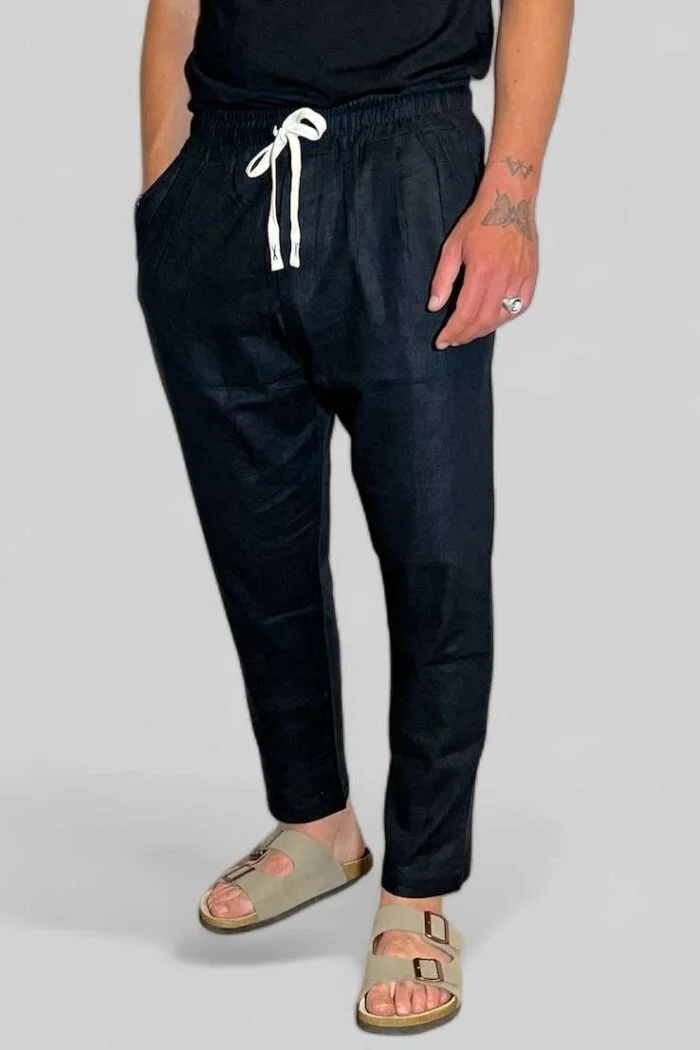 PANTALONE IN LINO NERO