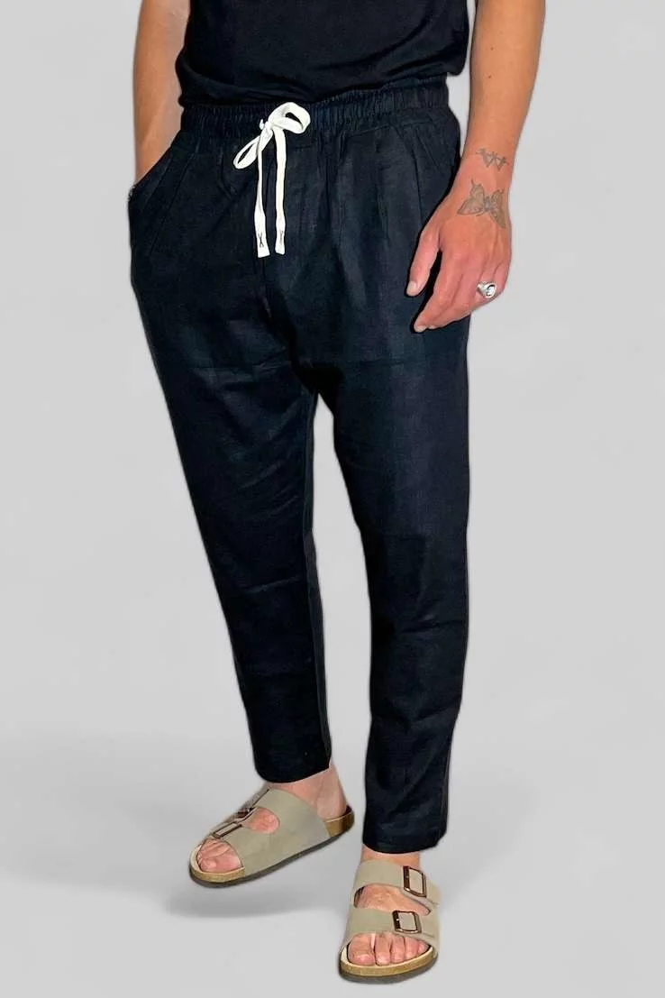 PANTALONE IN LINO NERO