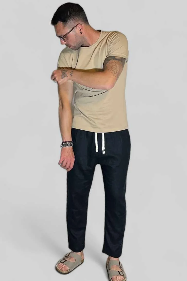 PANTALONE IN LINO NERO - immagine 5