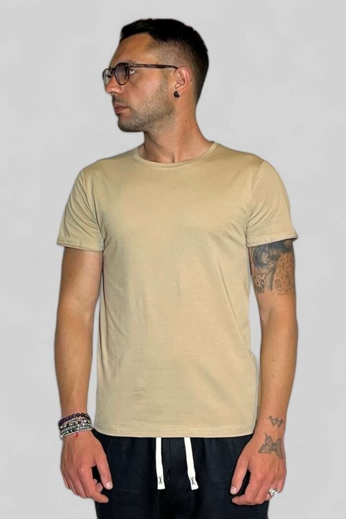 T-SHIRT UOMO BASIC IN COTONE-TINTA UNITA BEIGE B.38