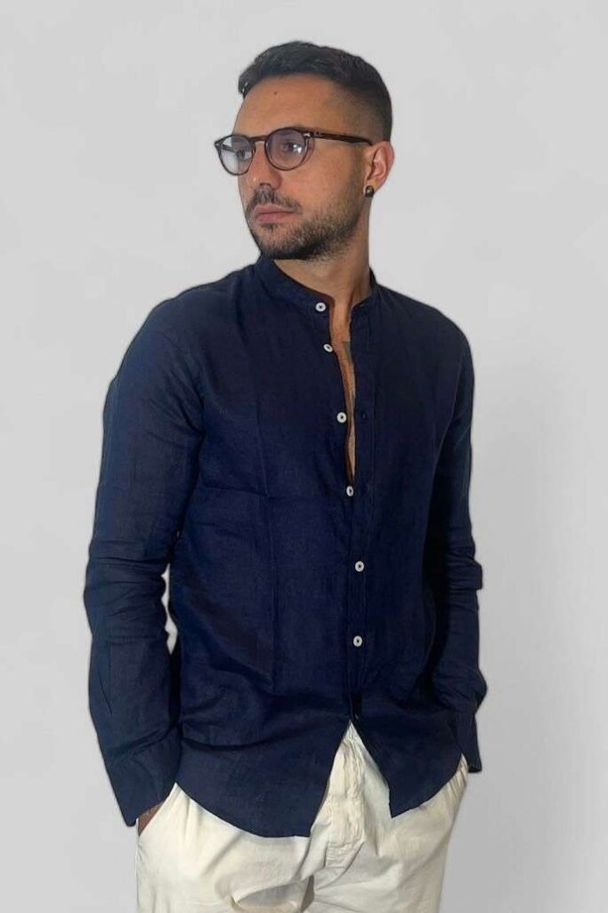 Camicia uomo manica lunga 100% puro lino MEDIOADRIATICO S M L XL XXL 3XL