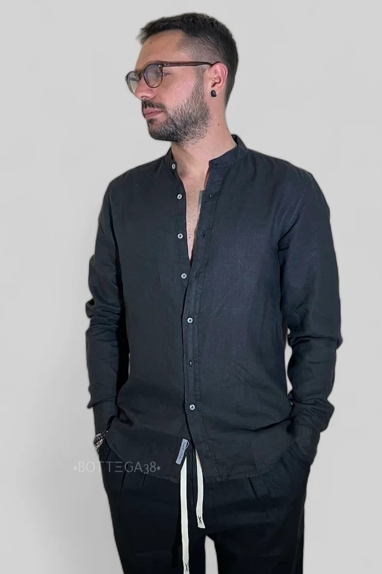 CAMICIA IN LINO COLLO COREANO NERO