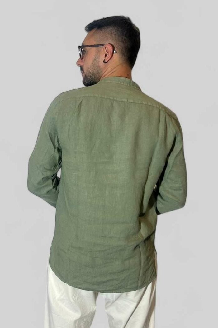 CAMICIA CASACCA IN LINO COLLO COREANO VERDE