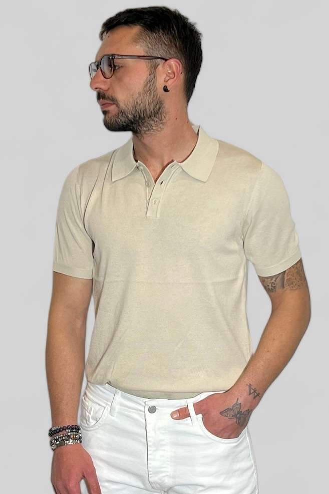 POLO T-SHIRT UOMO IN FILO MANICA CORTA CON BOTTONI TINTA UNITA SABBIA B.38