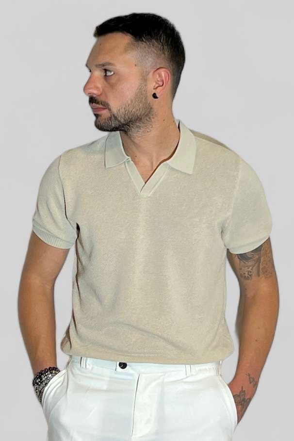 POLO T-SHIRT UOMO IN FILO MANICA CORTA SENZA BOTTONI SABBIA B.38