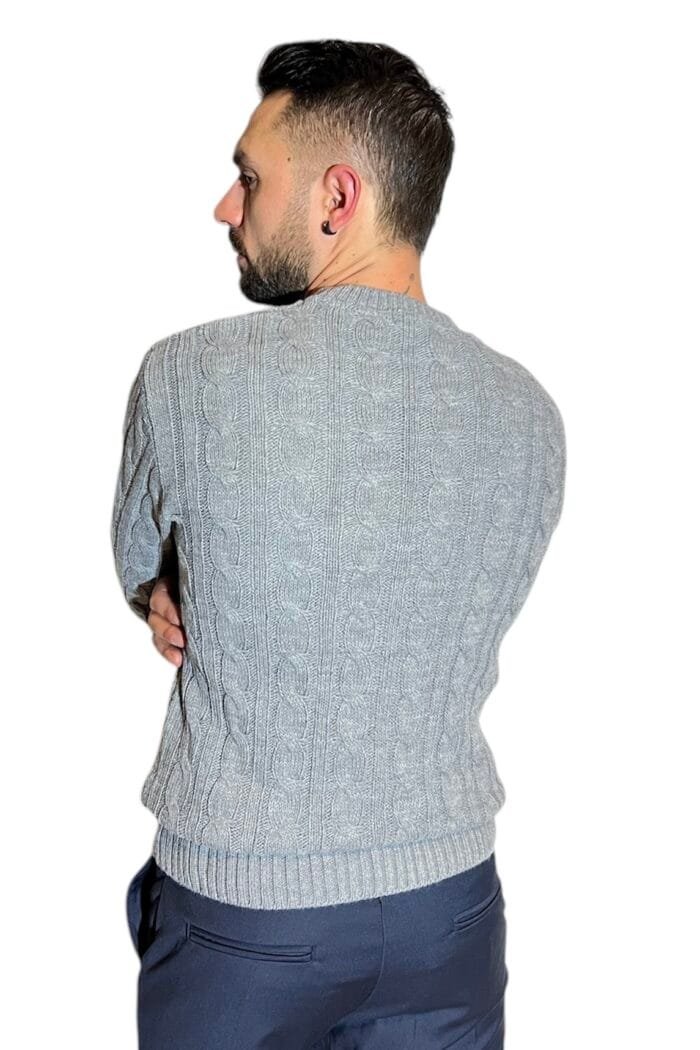 MAGLIONE GIROCOLLO CON TRECCE GRIGIO