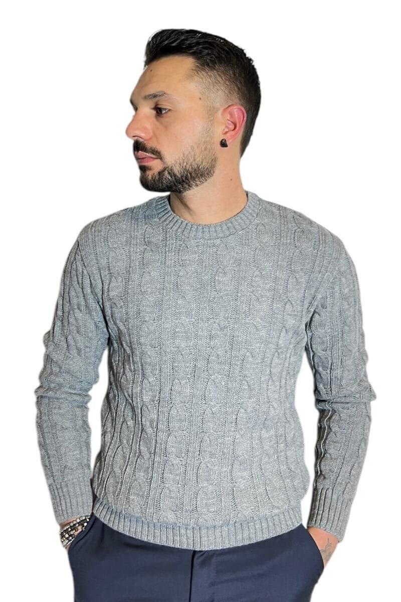 MAGLIONE GIROCOLLO CON TRECCE GRIGIO