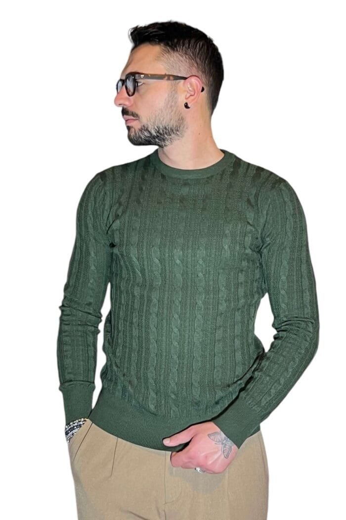 MAGLIONE GIROCOLLO CON TRECCE VERDE