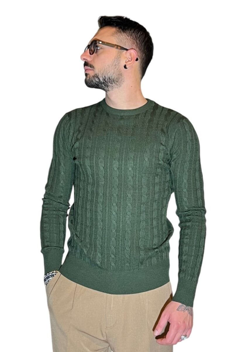 MAGLIONE GIROCOLLO CON TRECCE VERDE - immagine 4