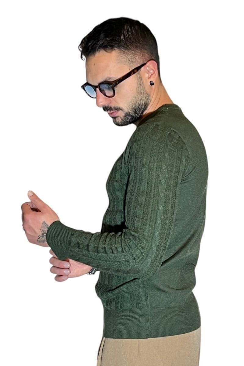 MAGLIONE GIROCOLLO CON TRECCE VERDE - immagine 3