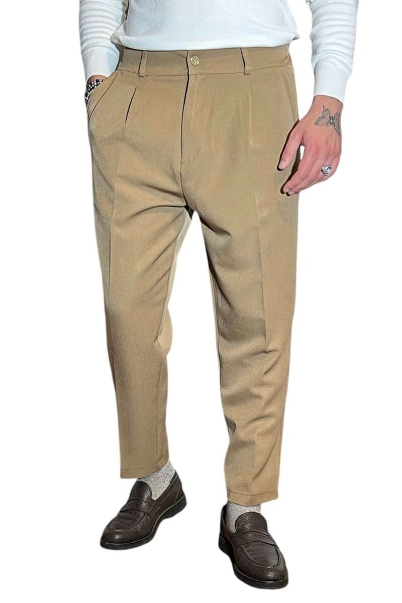 PANTALONE TASCA AMERICA CAMMELLO CON PINCES