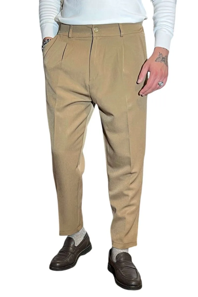 PANTALONE TASCA AMERICA CAMMELLO CON PINCES - immagine 5