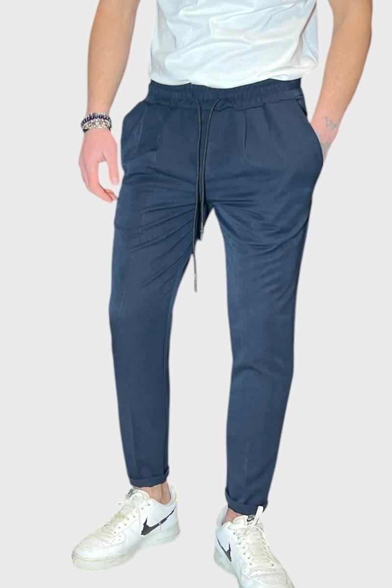 PANTALACCIO MORBIDO CON PINCES REGULAR FIT BLU