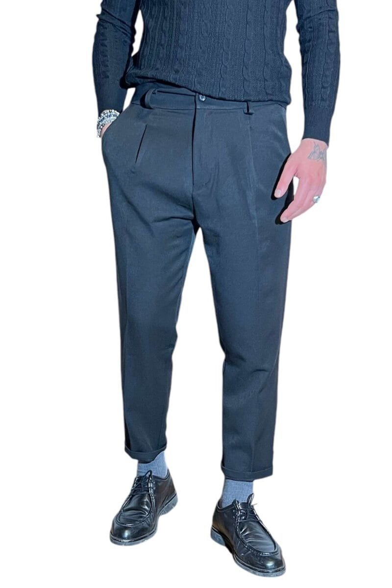 PANTALONE TASCA AMERICA NERO CON PINCES - immagine 2