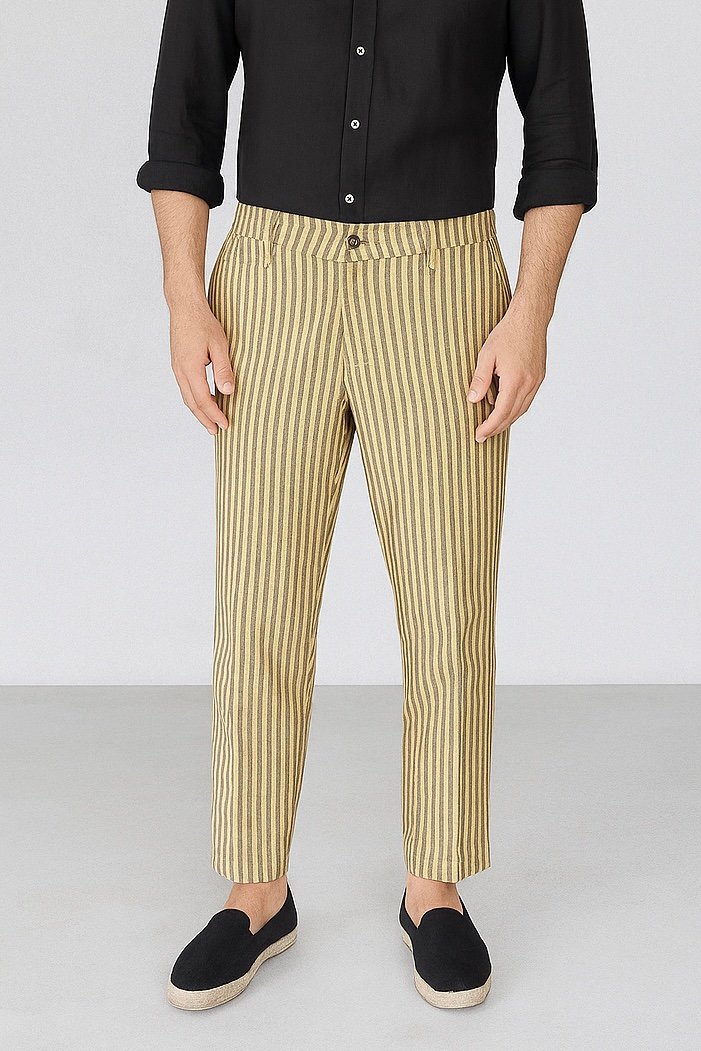 PANTALONE UOMO MISTO LINO COTONE PAGLINA