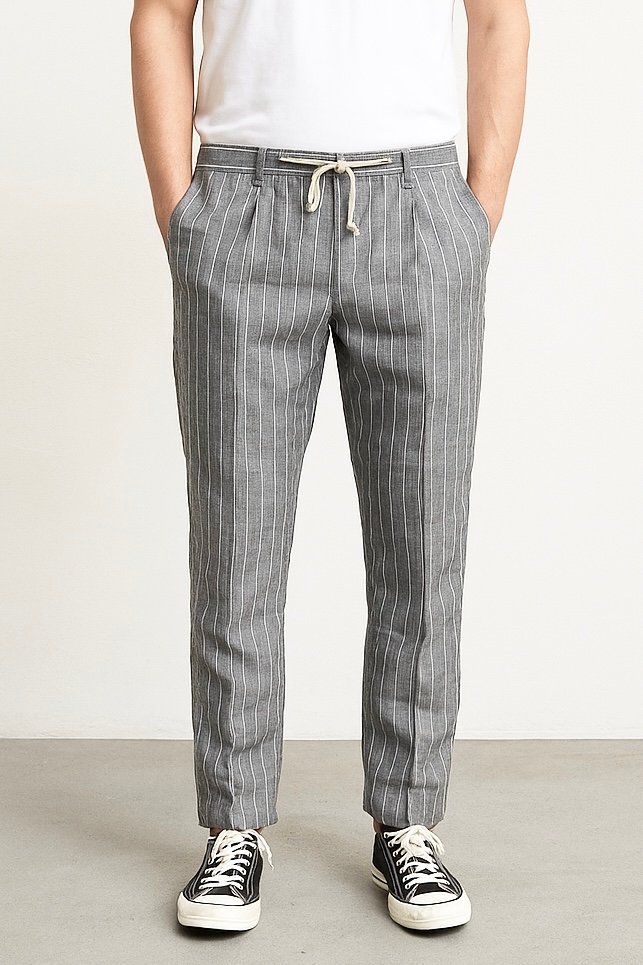 PANTALONE UOMO MISTO LINO COTONE GRIGIO