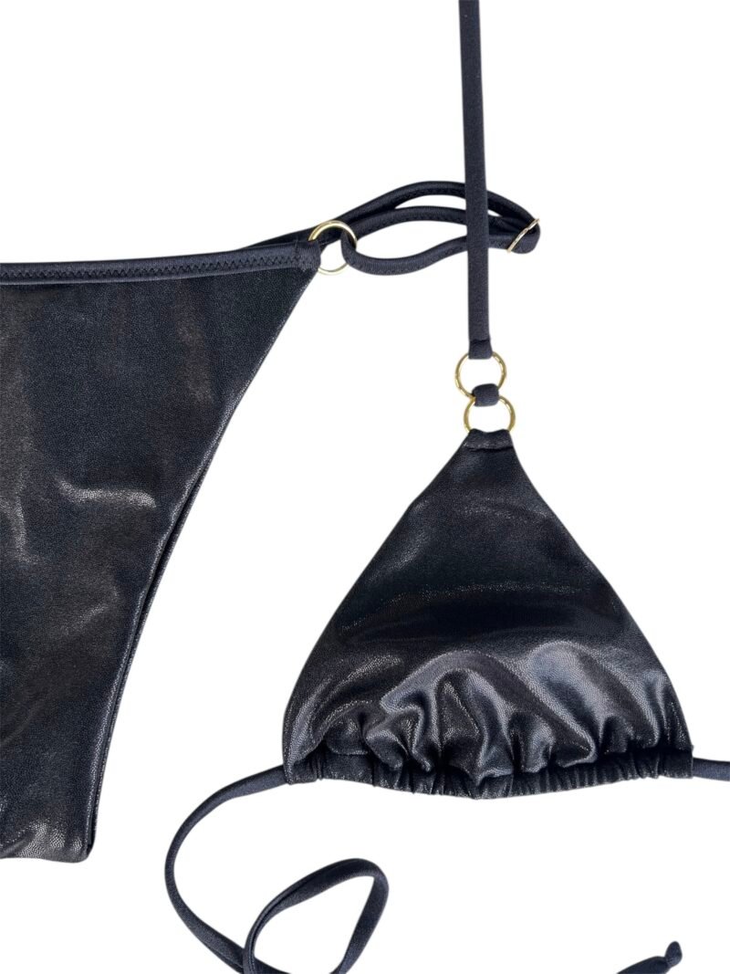 BIKINI TRIANGOLO CON SLIP NERO ECOPELLE - immagine 6