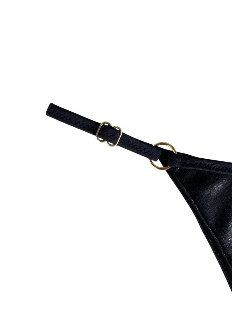 BIKINI TRIANGOLO CON SLIP NERO ECOPELLE - immagine 5