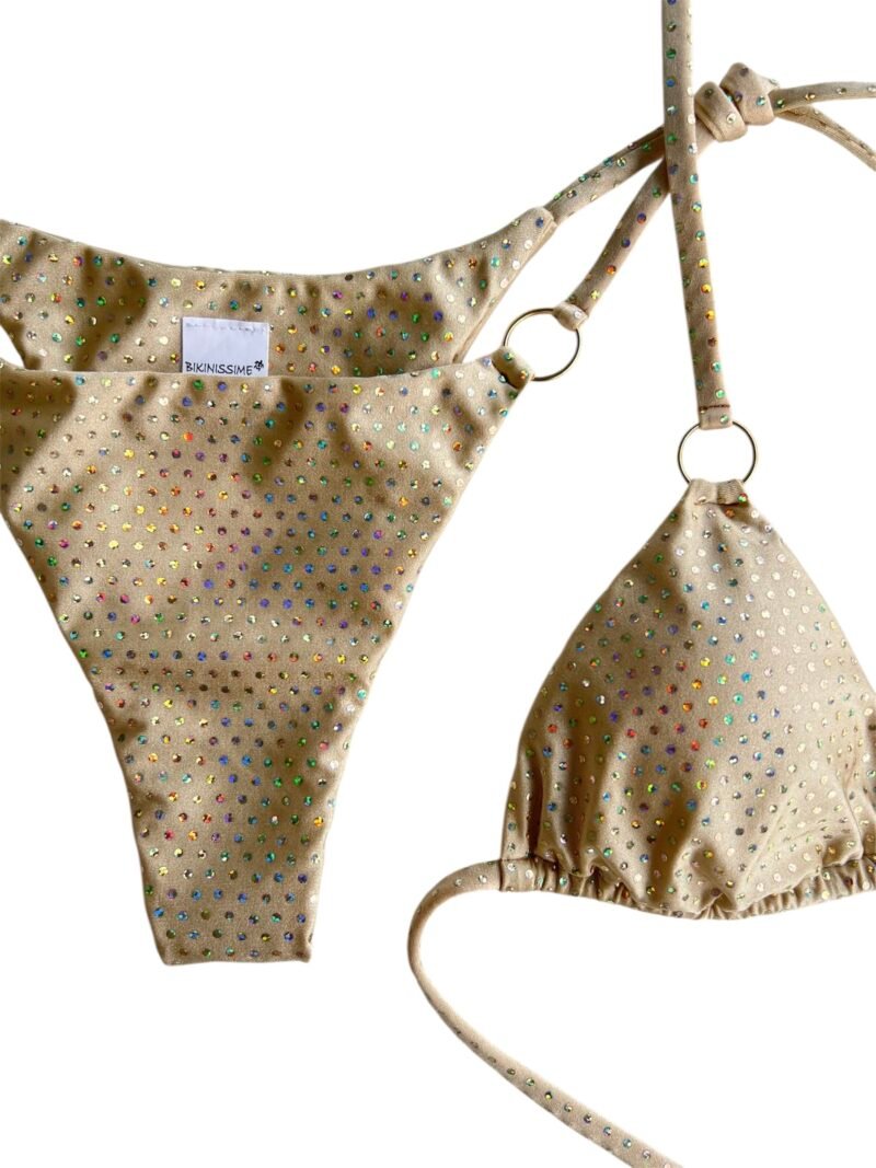 BIKINI TRIANGOLO E SLIP CHAMPAGNE CON STRASS - immagine 4
