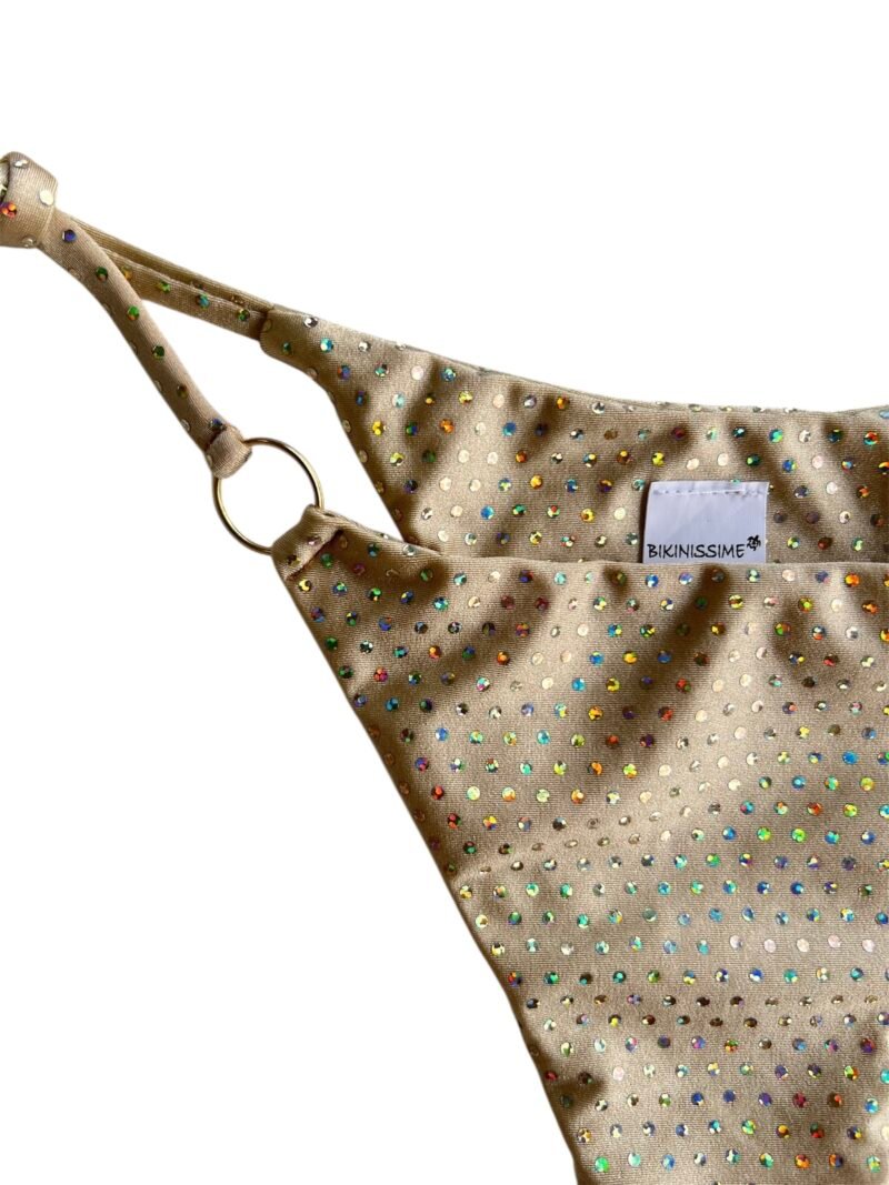 BIKINI TRIANGOLO E SLIP CHAMPAGNE CON STRASS - immagine 3