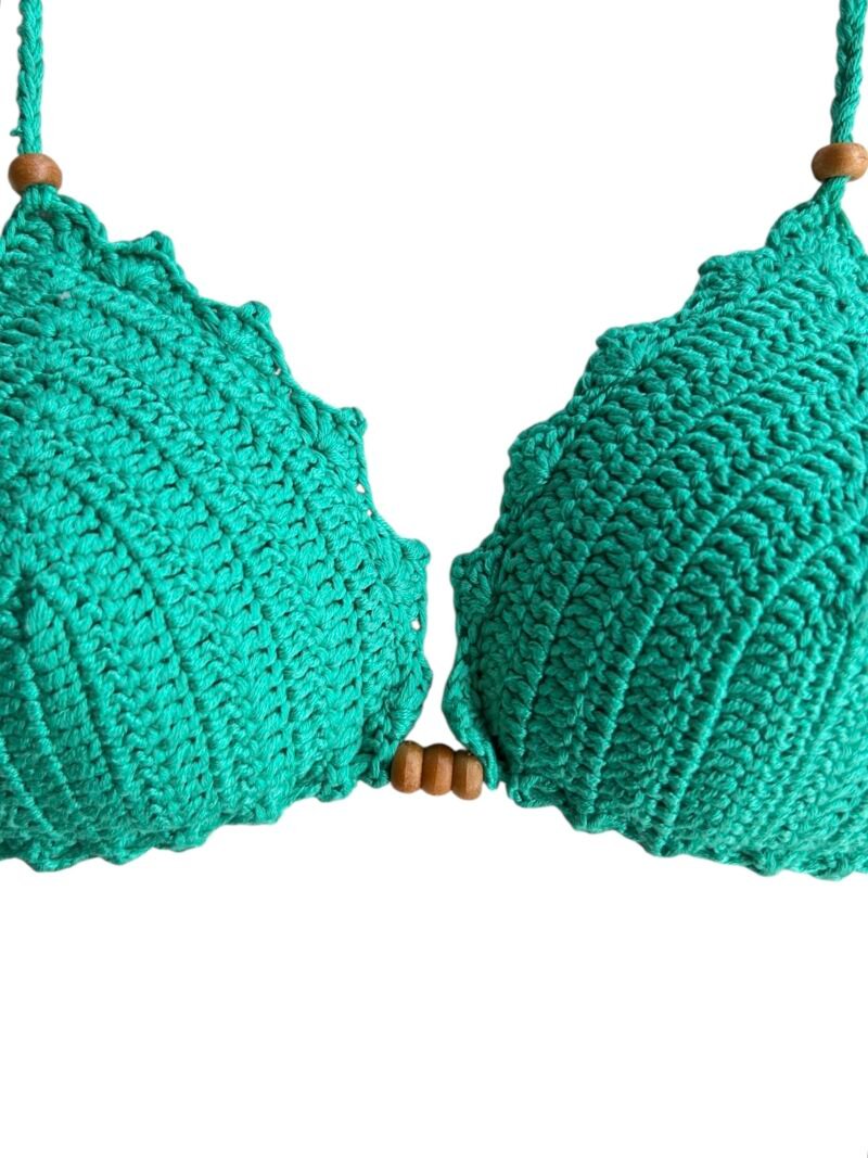 BIKINI TRIANGOLO UNCINETTO SLIP IN LYCRA TURCHESE - immagine 6
