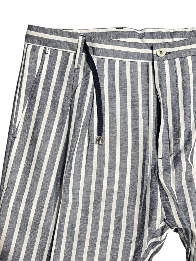 PANTALONE UOMO MISTO LINO COTONE RIGHE BLU - immagine 2