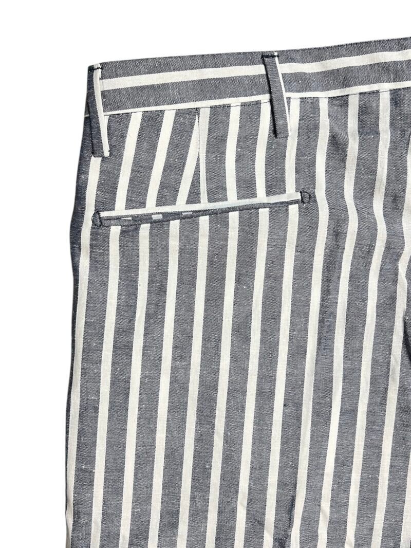 PANTALONE UOMO MISTO LINO COTONE RIGHE BLU - immagine 3