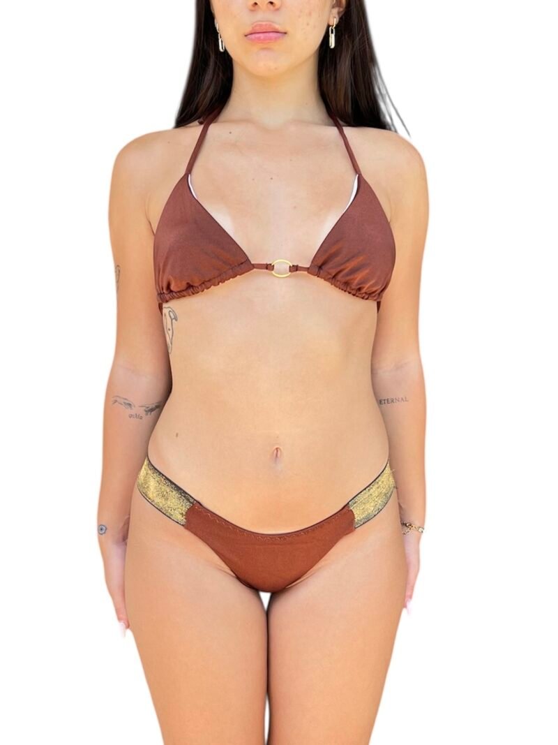 BIKINI TRIANGOLO CON SLIP FASCE MARRONE - immagine 2