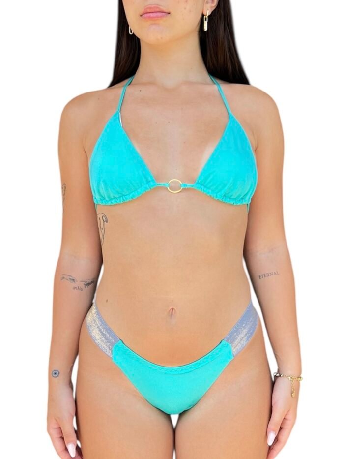 BIKINI TRIANGOLO CON SLIP FASCE SHINE TURCHESE