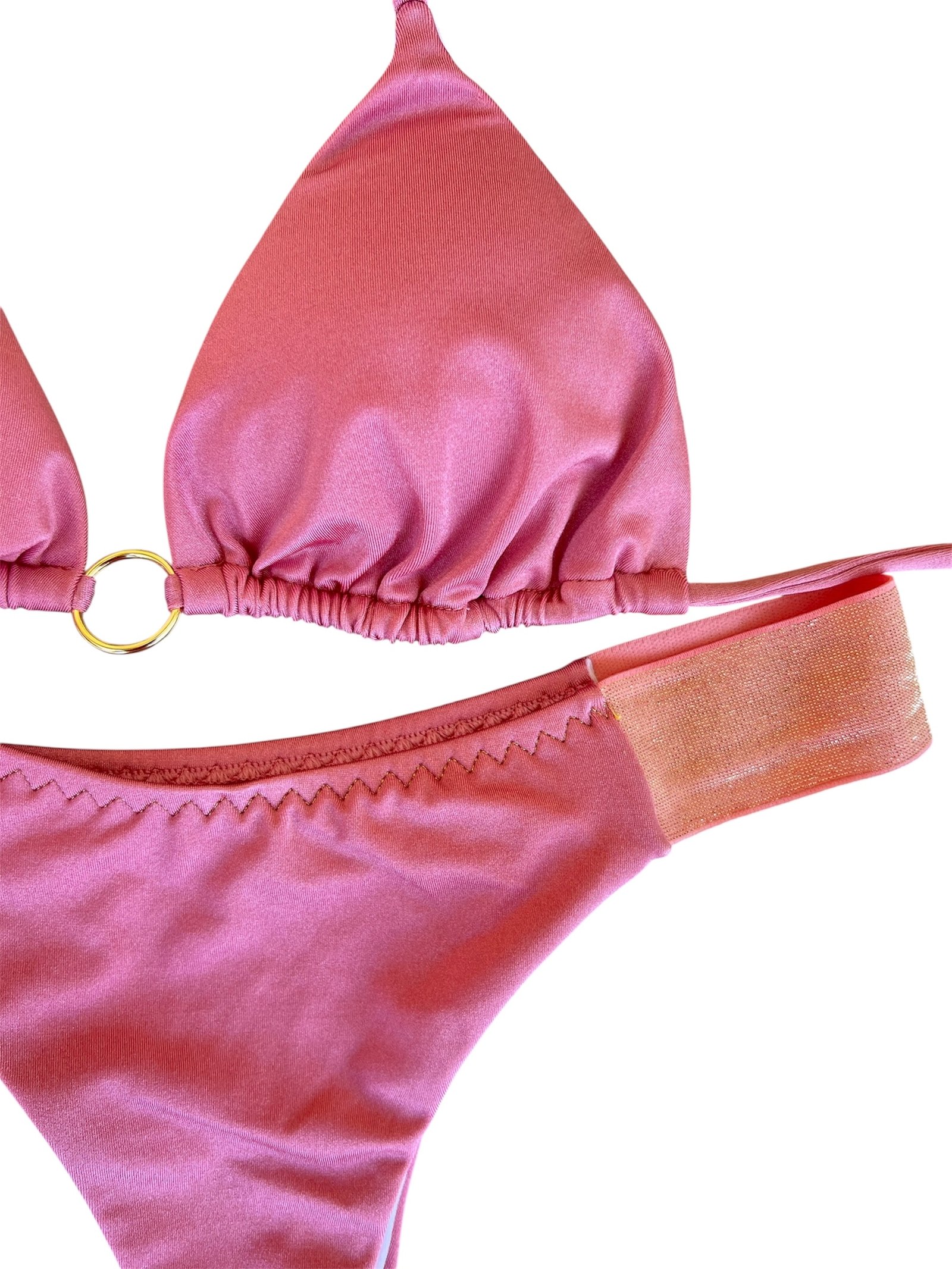 Bikini Metallizzato Donna Vita Alta – Set 2 Pezzi Con Triangolo E Laccetti Laterali, Colore Viola, Taglia XS