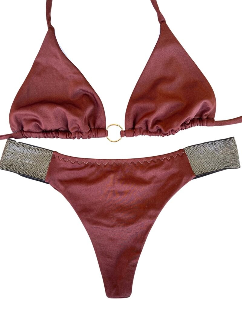 BIKINI TRIANGOLO CON SLIP FASCE MARRONE - immagine 6