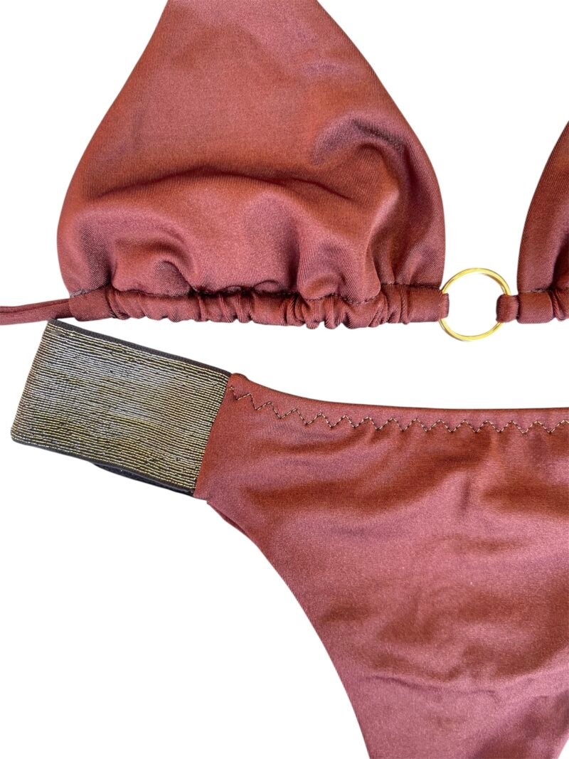 BIKINI TRIANGOLO CON SLIP FASCE MARRONE - immagine 5