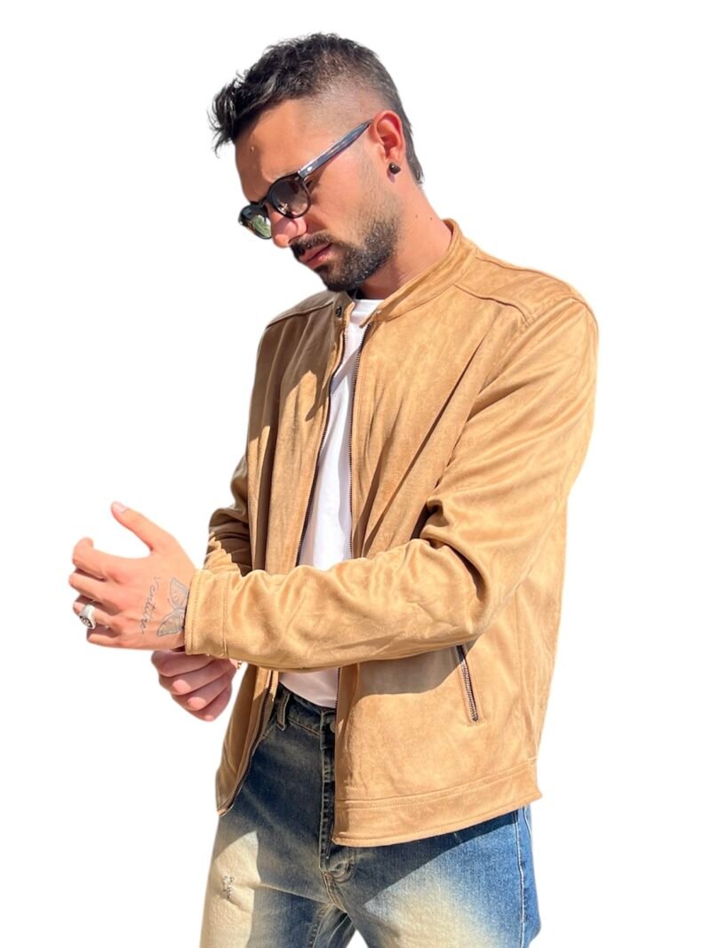 GIACCA UOMO CAMOSCIO BEIGE CON ZIP - immagine 4