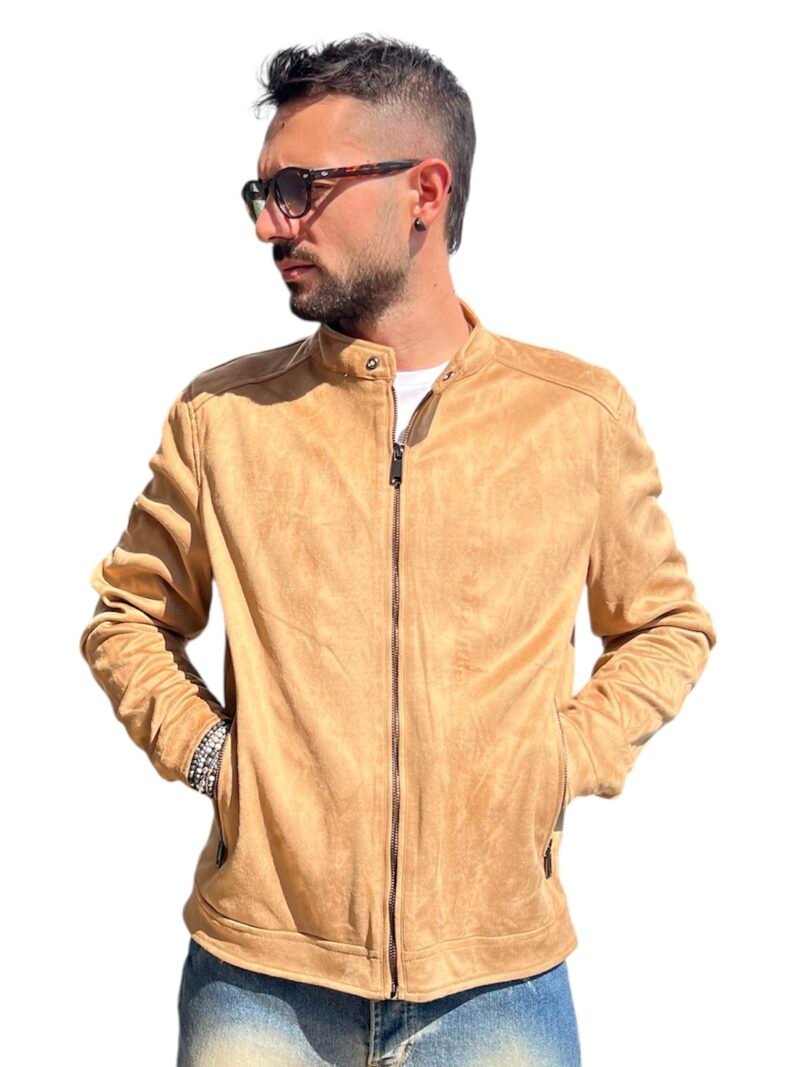 GIACCA UOMO CAMOSCIO BEIGE CON ZIP