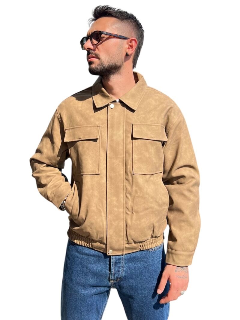 GIACCA UOMO BEIGE CON ZIP E TASCHE FRONTALI - immagine 3