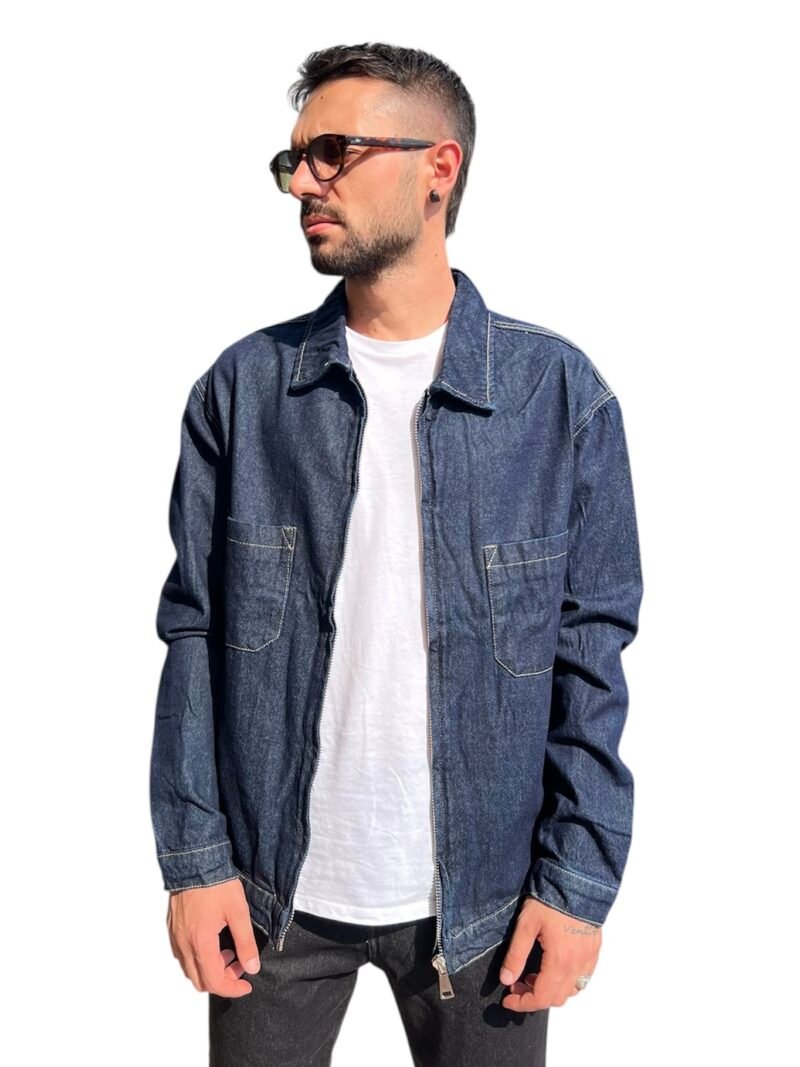 GIACCA UOMO IN DENIM BLU CON ZIP FRONTALE - immagine 4