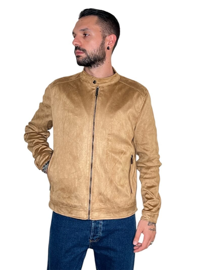 GIACCA GIUBBINO UOMO ECO CAMOSCIO CAMMELLO CON ZIP