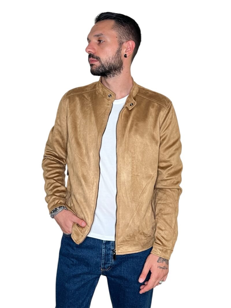 GIACCA GIUBBINO UOMO ECO CAMOSCIO CAMMELLO CON ZIP - immagine 5