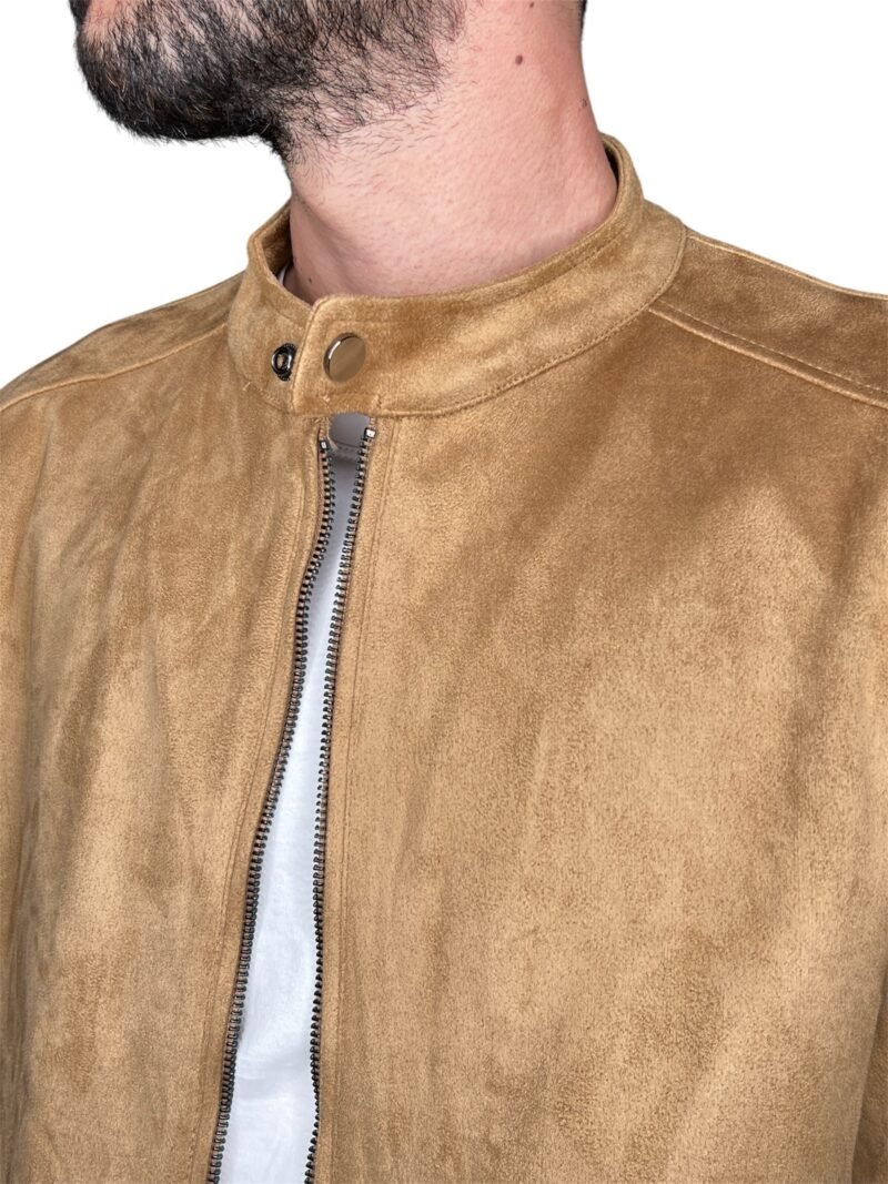 GIACCA GIUBBINO UOMO ECO CAMOSCIO CAMMELLO CON ZIP - immagine 4